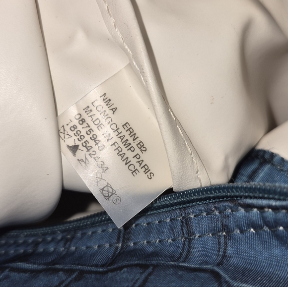 Rare Longchamp Le Pliage Ostrich Trim Nylon Croc Print Tote Blue/teal - Picture 15 of 16